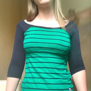 Green and Navy Stripped Baseball Tee